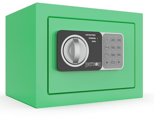 PATRON small safe box with key，mini safe for money，small coin safes for home with code，little jewelry lock box for kids，Wall or Cabinet Safe for personal items，0.236 Cubic Feet Green