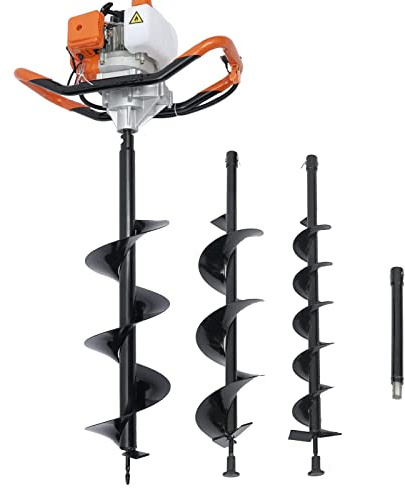 DYRABREST Post Hole Auger 52cc 2.4HP 2-Stroke Gas Powered Post Hole Digger Ground Fence Single Cylinder Gasoline Engine with Earth Auger Drill 4/6/8 Bits + Extension Bar 12