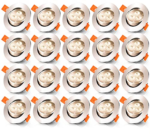 Cecaylie 20x LED Einbaustrahler 230V/3W, Einbau-Spots Schwenkbar, Warmweiß Einbauleuchten LED Deckenspot, Deckenstrahler 210LM, Deckeneinbaustrahler Einbauspot