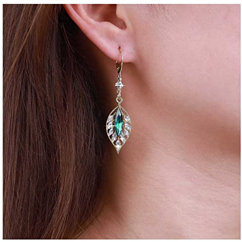 Inilbran Boho Smaragd Kristall Blatt Tropfen Ohrringe Grün Smaragd Blatt Ohrringe Vintage Kristall Blatt Baumeln Ohrringe Bling Smaragd Cz Blatt Reif Ohrringe Schmuck Für Frauen Und Mädchen