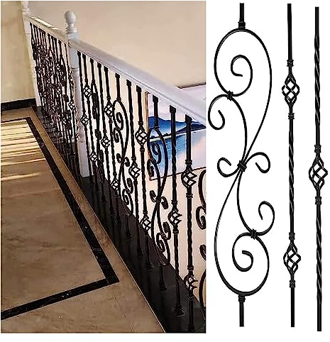 FLOAPA Treppengeländer Bodenmontage Deck Baluster Spindel Säule, Schmiedeeisen-Treppengeländer Spindeln Horizontaler Pfosten, Komplette Kits Plattform-Geländer (Color : Black, Size : Pack6 (95cm))