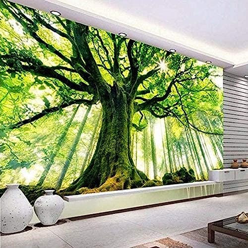 Realista Papel Pintado Verde Bosque Árboles Paisaje Mural 3D Moderno Salón Dormitorio Tv Fondo Mural Decoración Fotomural Dormitorio Sala De Estar Pared Pintado Papel Tapiz No Tejido-430cm×300cm