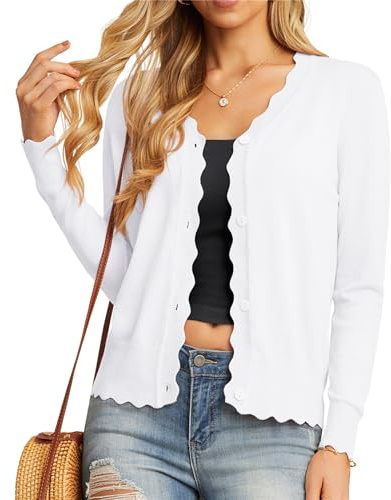 GRECERELLE White Cardigans for Women UK Shrugs Jumper Lightweight Button Down Lightweight Cardigan Knitted Cardigans (White, XL)