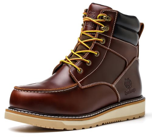 Epochsaga Impermeabile Morbido Moc Toe Moda Industiral & Construction Stivali da Lavoro 6 '' Marrone/Nero (Marrone, Adulto, Uomo, 42, Numero, Sistema Taglie Calzature EU, Larga)