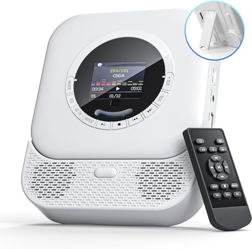 Arafuna Lettore CD Portatile con Ricevitore e Trasmettitore Bluetooth, Altoparlanti HiFi, Display LED Integrato, Radio (White)