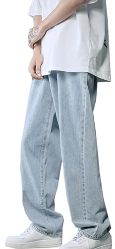 WANLAI Y2K Baggy Jeans da uomo, vintage, per adolescenti, skateboard, streetwear, Blu, L
