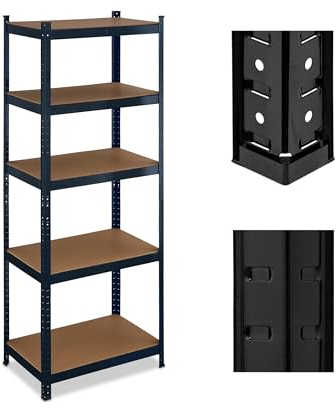 Relaxdays Schwerlastregal, HBT: 180 x 70 x 45 cm, 500 kg, Stahl & MDF, 5 Ebenen, Lagerregal zum Stecken, Garage, schwarz