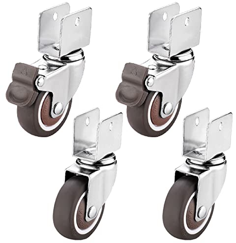 4 Stück Lenkrollen, leise Gummi-Lenkrollen mit U-förmiger Halterung, robuste Rollen für Möbel, Blumenständer, Kinderbetten, Tragkraft je 27 kg, mit Schrauben (22,2 mm/0,9 Zoll, 2 Bremsen + 2