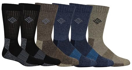 Columbia Men's Moisture Control Crew Socks Multipack, Khaki/Navy/Brown/Black (6 Pairs), 6-12