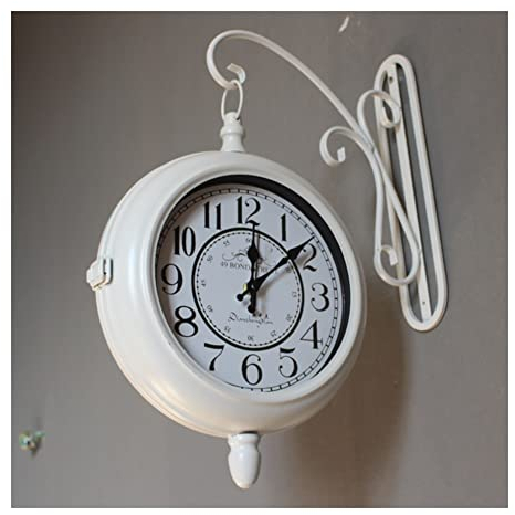 Retro Bahnhofsuhr Retro Central Station Clock , Double-Sided Antique Wall Clock, Two Faces Wall Hanging Clock, for Patio Porch Garden Home Décor Indoor Outdoor Living Room Study Wall Decoration ( Colo