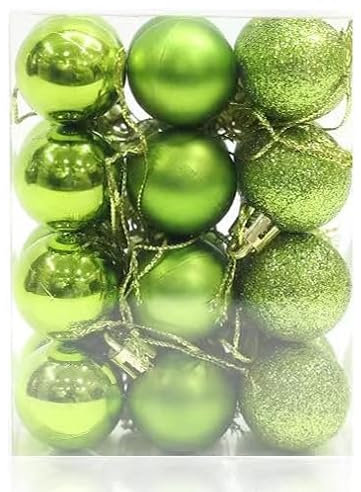 SECALIFE Lot de 24 boules de Noël de 30 mm - Boules de décoration de sapin de Noël incassables - Boules suspendues mini pour arbre de Noël - Décoration de fête de mariage, vert