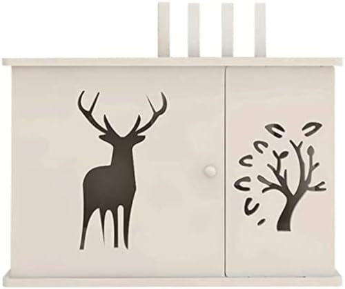 Yoeoefuo Router Schrank Schwebendes Regal Wandregal Modisch WiFi Router Speicherbox Wand Holzregal Schrank Steckdosenleiste Kabel-Organizer-Box Wandbox