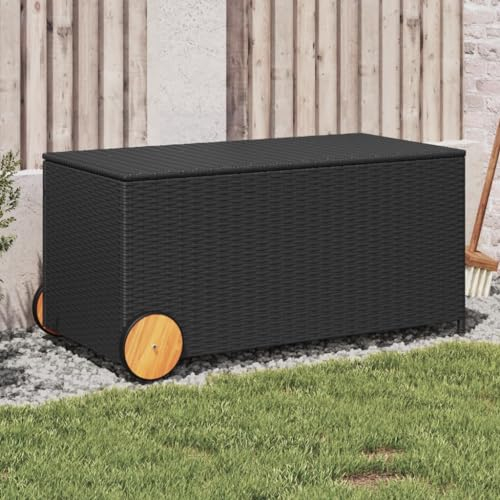 Keyroto Gartentruhe mit Rollen Schwarz 190L Poly Rattan, Auflagenboxen, Auflagenbox, Gartenbox, Aufbewahrungsbox Garten, Garten Aufbewahrungsbox, Gartentruhe