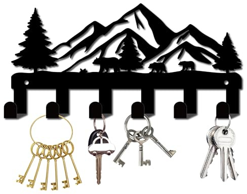 CREATCABIN Schlüsselhalter In Berg-Optik,Schlüsselaufhänger,Wandmontage,Schlüssel-Organizer,Metall,Willkommen-Zuhause-Dekoration,Eisen-Hängedisplay Dekor Für Eingangsbereich,Haustür,27x13cm Schwarz