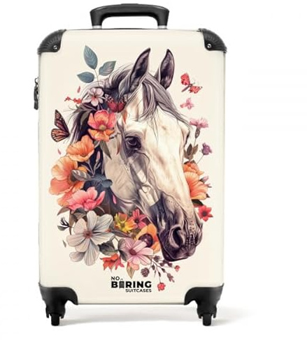 NoBoringSuitcases.com Kinderkoffer, Kinderkoffer Mädchen, Koffer Kinder, Kinder Reisekoffer, Handgepäck Koffer, Koffer Mädchen, Koffer Klein, Suitcase, Handgepäck 55x40x20 cm (Pferdekopf - Weiß)