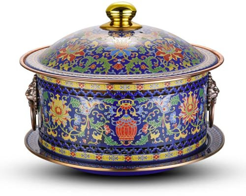 LOKORI Chinese Traditional Cloisonne Hot Pot,Commercial Household Cooking Pot,Old Beijing Copper Hot Pot Chafing Dishes for Dorm, Outdoor Travel, Party, Camp, Picnicking,C