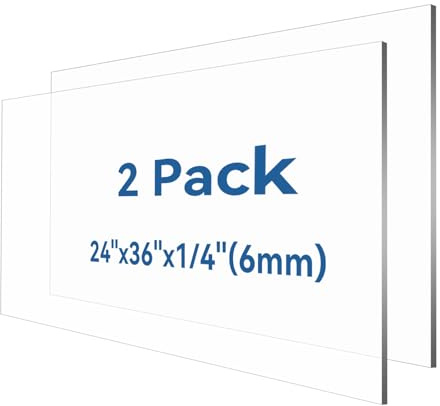 1/4 '' Thick Plexiglass Sheets 24×36‘’,2PACK Clear Acrylic Sheet Durable and Versatile Plexiglass Panels for DIY Projects, Art, Display Use