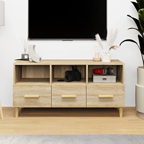 THOYTOUI TV-Schrank, Fernsehschrank TV Schrank Vitrinenschrank Multimedia Schrank Geeignet für Wohnbereich Büro Schlafzimmer Hotel Sonoma-Eiche 102x36x50 cm Holzwerkstoff
