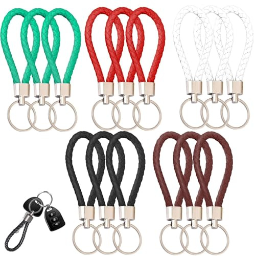 KOZOY 15 Pièces en Cuir Tressé Multicolore Porte-clés pour Voiture - Accessoire Multifonctionnel pour Hommes et Femmes - Clés de Maison