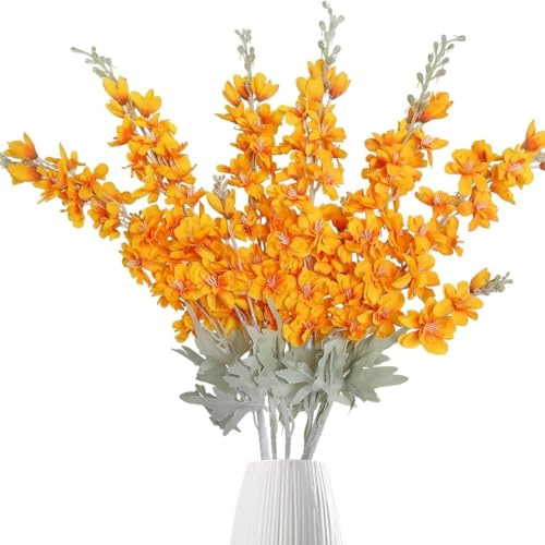 OUKEYI Künstliche Blumen, Delphinium, Kunstblumen, Seidenblumen, Rittersporn, Langer Stiel, hohe Vase, Haus, Hochzeit, Party, Dekoration, Orange, 85,1 cm, 6 Stück
