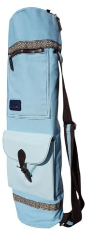 dualseele Eco Yogatasche für Matte groß 70 cm aus Baumwolle/Leinen praktisch mit großen Taschen und Tragegurt aus Baumwolle, robust hochwertig verarbeitet, wasserdicht (Classic, Blue Sea)