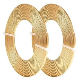 WJREGG Basteldraht 2 Rollen 3 mm breiter, Flacher Schmuck-Basteldraht, 18 Gauge-Aluminiumdraht for Formen von Lünetten, Armaturen und zur Schmuckherstellung – Goldfarbe(Gold - 3mm)