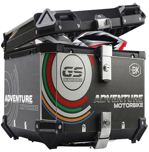 Universal Motorrad Top Box Koffer Aluminiumlegierung Motorrad Kofferraum Reise Wasserdichter Kofferraum Mit Sicherheitsschloss 36L—65L Aufbewahrungsbox(45 L)