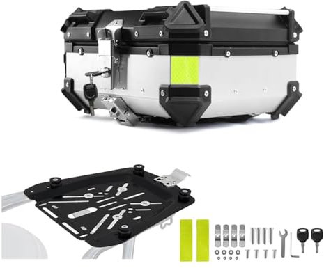 Bauletto posteriore per moto, 28L 36L 45L 55L 65L 80L 100L Baule per moto impermeabile in alluminio universale con serratura di sicurezza per riporre casco e bagagli - Include schienale silver 28L
