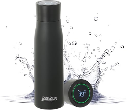 Ikonische Edelstahl-Trinkflasche Mit Uv-Filter | 500ml | Schwarz | Selbstreinigender Wasserfilter, Deckel Mit Led-Temperaturanzeige, Trink-Erinnerungsfunktion