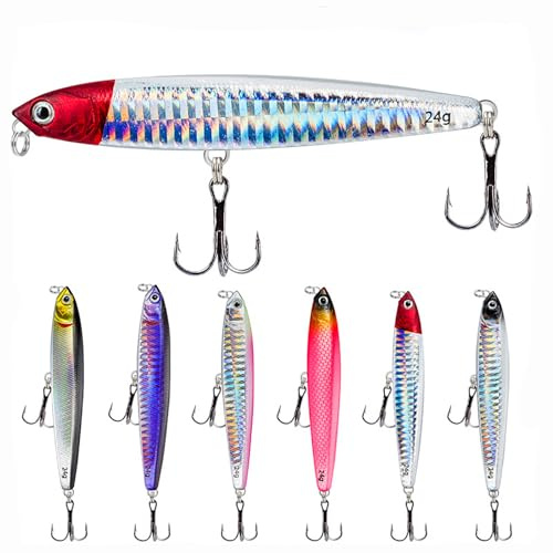 TUXIBIN 6 Stück Angelköder, Kunstköder, angelzubehör Set, 24Gramm angelköder, Kunstköder Wobbler Hecht, Spinner Angeln,Süßwasser Salzwasser Angelset für Hecht, Zander, Barsch, Forelle 6-4