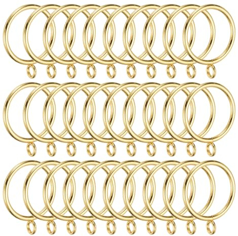 PATIKIL Anillos De Barra para Cortinas De 1.5 Pulgadas De Diámetro Interior con Ojales 30 Pcs Anillos De Cortina Metálicos para Barras De Cortinas Alfileres De Aro Ton Dorado