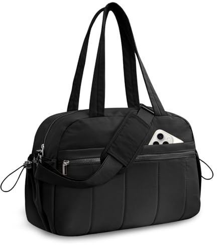SciFiVisi Reisetasche Sporttasche Damen, 24L Puffer Reisetasche Wasserabweisend Tascheweekender Damen Gym Tasche Krankenhaustasche Kliniktasche Geburt Für Fitness Urlaub Camping, Schwarz