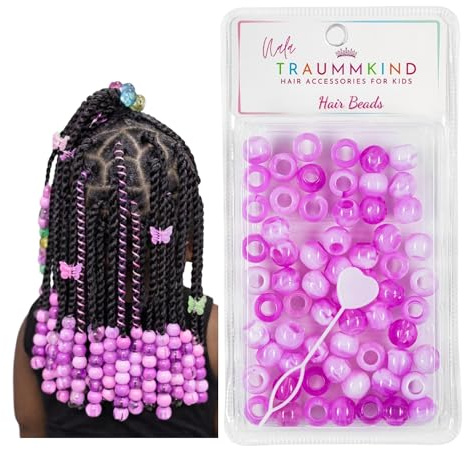 Traummkind 58 XXL Haarperlen Two Tone Lila Pastel -14 mm Jumbo Hair Beads für Zöpfe, Dreadlocks, Haar Perlen, Flechtperlen, große Haarperlen für Kinder, Haarschmuck, zum Basteln, Pony Beads