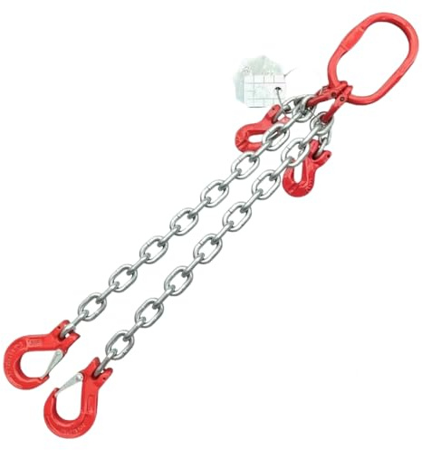 2-Strang 8mm Kettengehänge Anschlagkette Krankette EN 818-4 verzinkt GK8 hochfest und geprüft Tragfähigkeit:2,8t Beschlagteile nach EN 1677-2 (2m mit Verkürzungshaken)