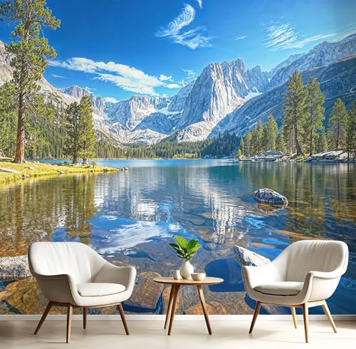 JEDTAKCT Papier Peint Intissé Lac Montagnes Paysage Naturel Poster Tableaux Photo Muraux Utilisé Pour Salon Chambre Chambre D'Enfant Décoration Murale Tableaux Muraux (400X280Cm)