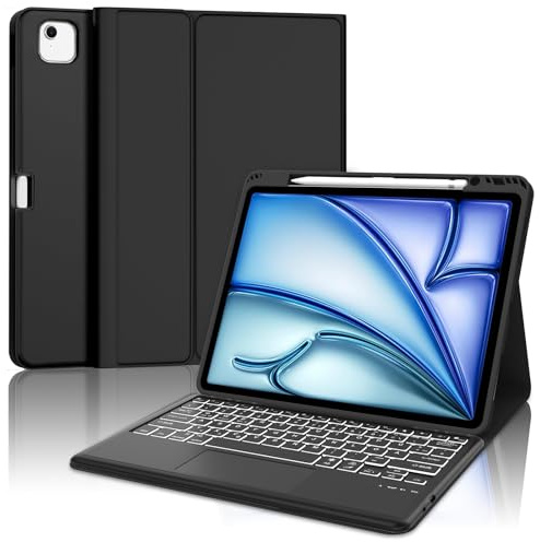 SENGBIRCH Funda Teclado para iPad Air 13 M4 2026/M3 2025/M2 2024 con Touchpad, Bluetooth Desmontable, Español Ñ Retroiluminación Teclado para iPad Air 13 Pulgadas M4/M3/M2 (2024-2026), Negro