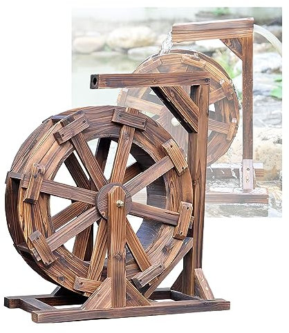 Fuente de madera con forma de rueda de agua, decoración al aire libre, con diseño independiente, bomba de cascada de jardín para ambiente zen Feng Shui