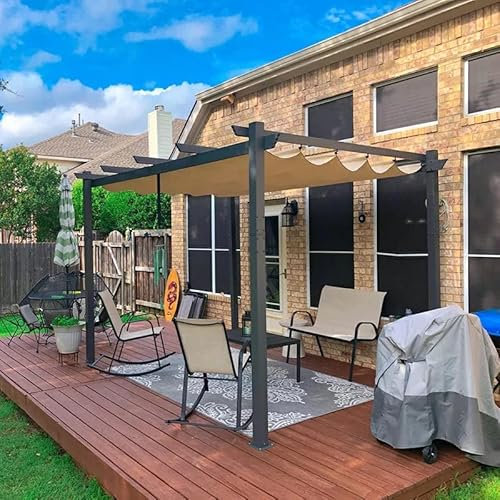 Pergola retrattile in alluminio da 3 x 4 m, con parasole, resistente alle intemperie, gazebo da esterno per patio, giardino, traliccio d'uva, baldacchino beige per ombra elegante