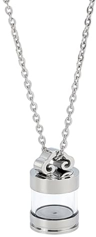 CRAFTYMELODY - Collar de urna de acero inoxidable para cenizas grabado collar de cenizas de plata, columna transparente de tubo de cristal, collar de cremación, colgante medallón de urna