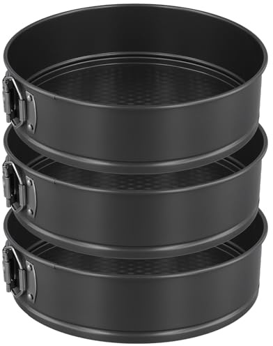 SINJEUN 3 PCS 9 Inch Springform Cake Pan, Nonstick Round Cheesecake Pan with Removable Bottom, Cake Baking Mold for Cake, Cheesecakes and Pizza, Black﻿