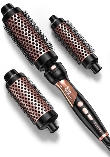Farery Brosse thermique à 9 températures pour cheveux moyens à épais et grossiers - Brosse chaude en céramique à chauffage rapide - Têtes de brosse remplaçables - Double tension