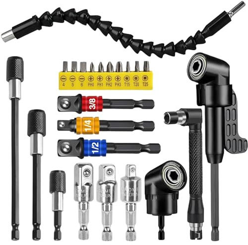 Juego de 14 destornilladores angulares de 105° con barras de extensión autobloqueantes, atornillador angular para agujeros profundos de hasta 15 cm, ideal para espacios estrechos en el hogar y el