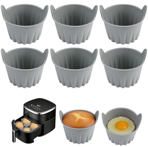 6 Stück Airfryer Silikonform Eierform, Heißluftfritteuse Auflaufförmchen | Wiederverwendbar Auflaufförmchen für Luftfritteuse, Antihaftbeschichtete Silikon Muffinförmchen Airfryer für Muffins, Pudding