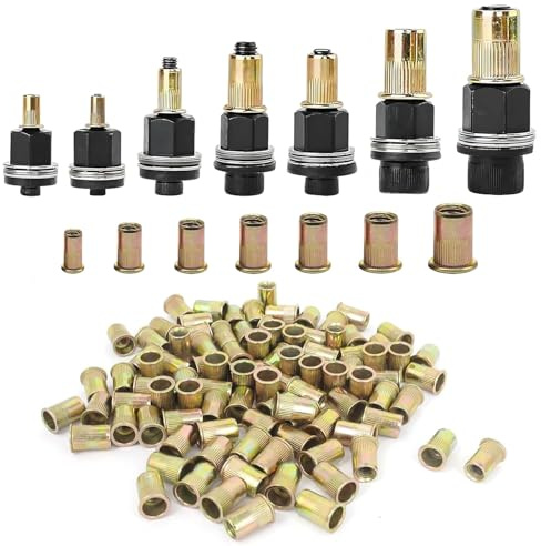 7 Pièces écrous à Tête De Rivet à Main: Riveteuse Kit De Mandrin, Contient 70 écrous, Acier Riveteuse Ecrou a Sertir, Kit De Tête De Rivet à Main Pour Rivets M3 M4 M5 M6 M8 M10 M12