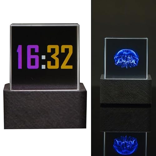 FUANA Orologio olografico intelligente 3D per casa e ufficio, visualizzazione della temperatura in tempo reale con animazione fotografica GIF personalizzata, cavo auricolare nero