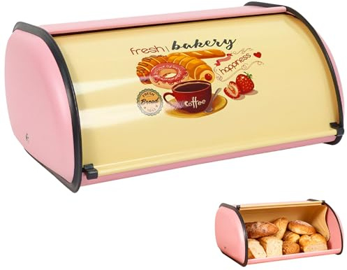 Panera de metal vintage multicolor con tapa, 33 x 23,5 x 15 cm, apta para alimentos, caja de almacenamiento de pan, panera con tapa enrollable para cocina (B)