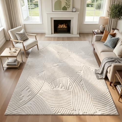 Homodeco Waschbarer Teppich 160x230 cm für Wohnzimmer, Beige weich flauschig mit Rutschfester Unterseite, kurzflor Design für Schlafzimmer Esszimmer Büro