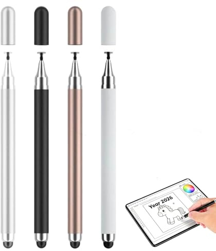 Lot de 4 Stylets universels Haute précision - Stylet pour Tablette, Compatible avec iPad Pro/Mini/Air, Samsung, Xiaomi, Lenovo et iPhone - Double Pointe - Stylet numérique Sensible et précis