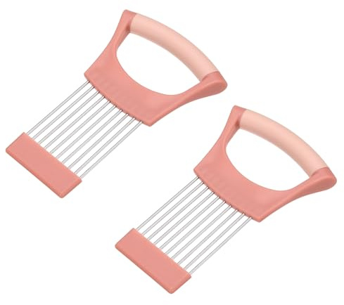 QUARKZMAN 2 Pezzi Supporto Affettacipolle, Acciaio Inossidabile Supporto Tagliaverdure Utensile Da Taglio Per Affettare Conservare Cipolle Pomodori Patate Avocado Mele, Rosa