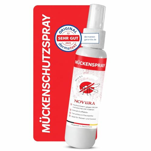 Mückenspray 100 ml, DERMA TEST SEHR GUT, natürlicher Schutz - DEET frei | Hautverträglich und fleckenfrei für Reise, Outdoor und Alltag, Geraniol-Zitrus-Duft, Insektenspray, Mückenschutz Haut, Abwehr